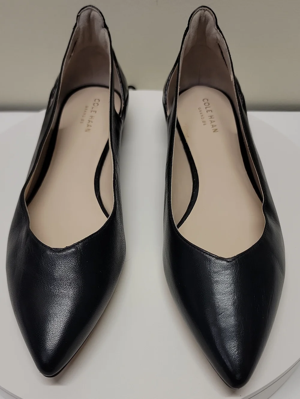 Cole Haan Vintage Black Pointed Toe Leather Flats Sz 9